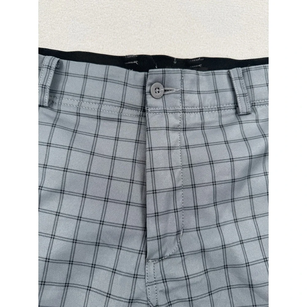 Nike Golf Dri-Fit Shorts Men 34 Gray Checkered Flat Front Performance Athleisure